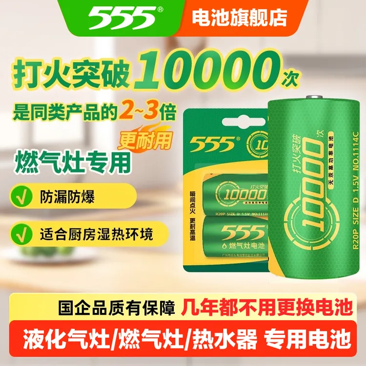555燃气灶电池1号碳性无汞环保适用于液化气灶热水器等多种电器