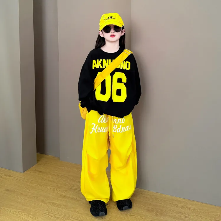 女童2025新款春秋季运动美式炸街嘻哈街舞宽松卫衣伞兵裤两件套潮