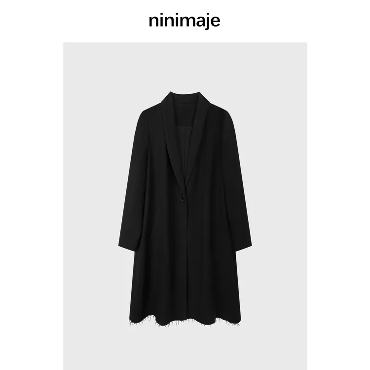 NanBeiBei 极简小众设计师款青果领流苏下摆长款燕尾服大衣 6187