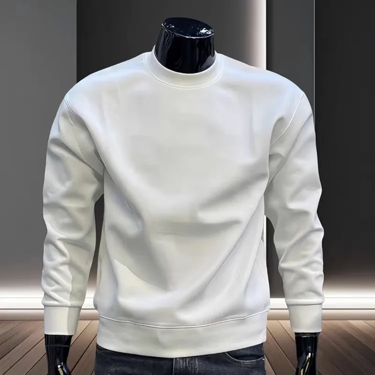 秋冬季加绒加厚纯色男士卫衣新款潮流圆领长袖T恤百搭打底衫上衣