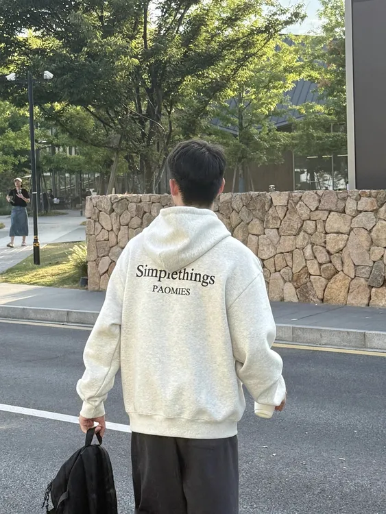 420g重磅字母印花白灰色连帽卫衣男生秋冬季新款宽松休闲上衣外套