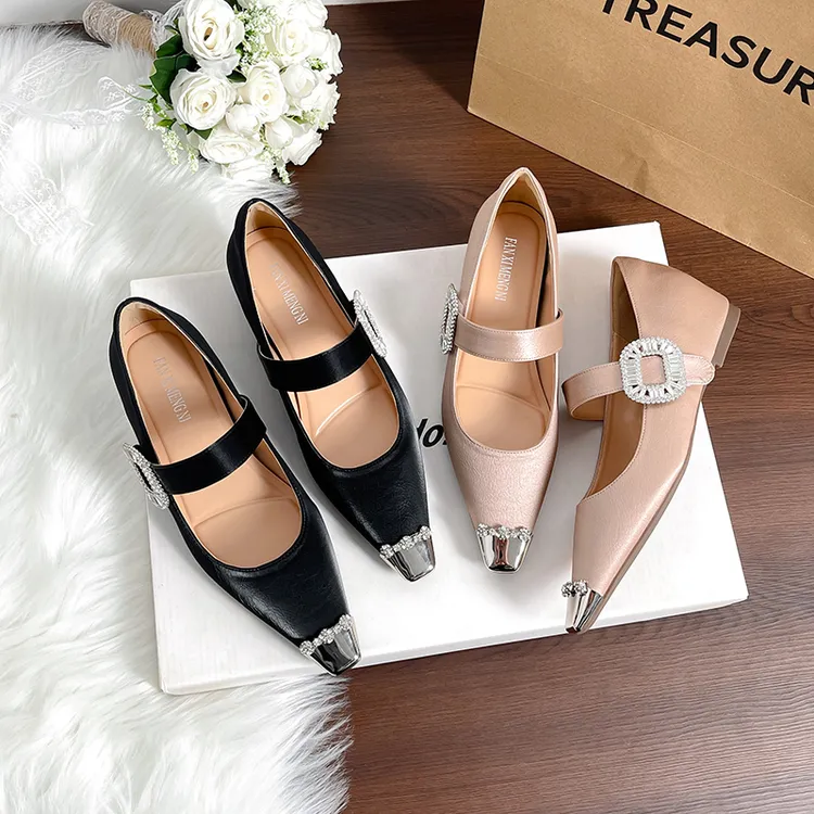 小个子内增高方头玛丽珍鞋水钻浅口单鞋玛丽珍跟鞋晚晚风百搭气质