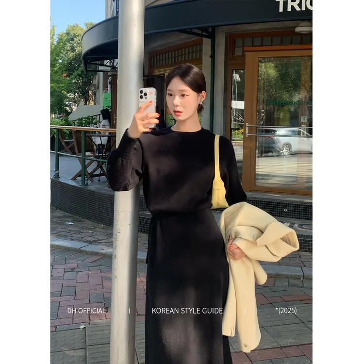 DH OFFICIAL 大花【汝矣岛夜曲 dress】慵懒抽绳毛衣连衣裙        