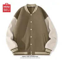 MINISO名创优品纯色球服男秋季2025新款无领减龄夹克开衫外套