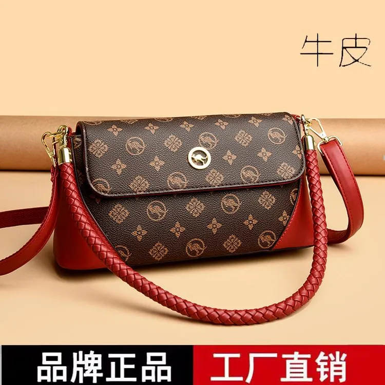 袋鼠品牌真皮女包2025新款洋气时尚百搭单肩斜挎包印花中年妈妈包