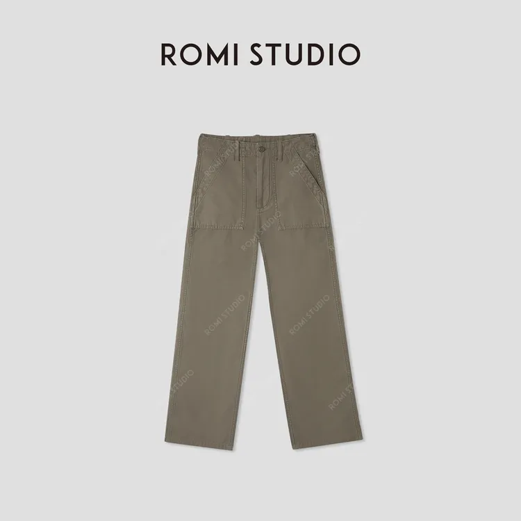 ROMI STUDIO“简约复古”怀旧水洗环保染色纯棉直筒长裤 RWCRX83994