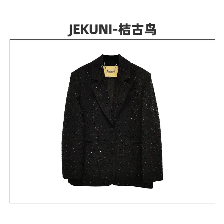 JEKUNI/桔古鸟【满钻曜石】满钻高定轻奢时尚设计师黑色西装外套