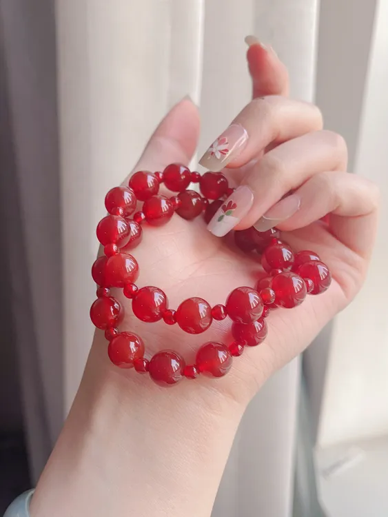 露丝许妍同款双圈天然红玛瑙手串女新中式国风简约大气时尚百搭