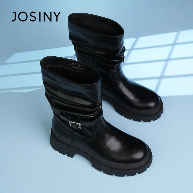 卓诗尼2025秋冬新款马丁靴女鞋时尚百搭舒适粗跟短靴中筒靴女靴子