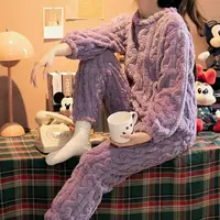 【男女同款】提花暖暖套装女秋冬睡衣家居服保暖加厚情侣装T
