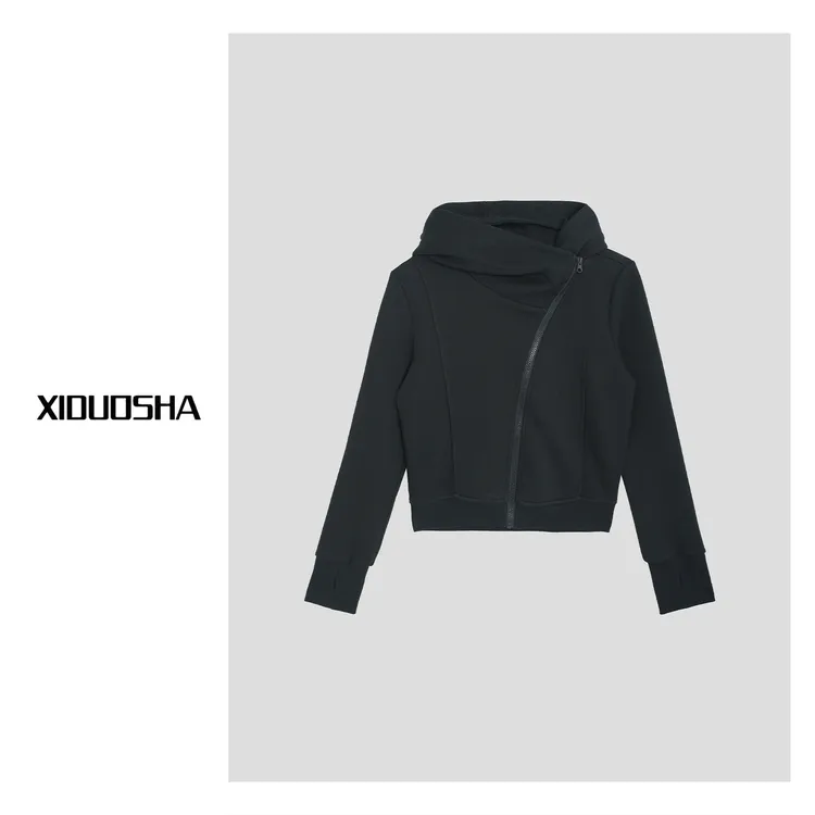 XIDUOSHA/喜朵莎原创设计款斜拉链连帽卫衣 XDS1522