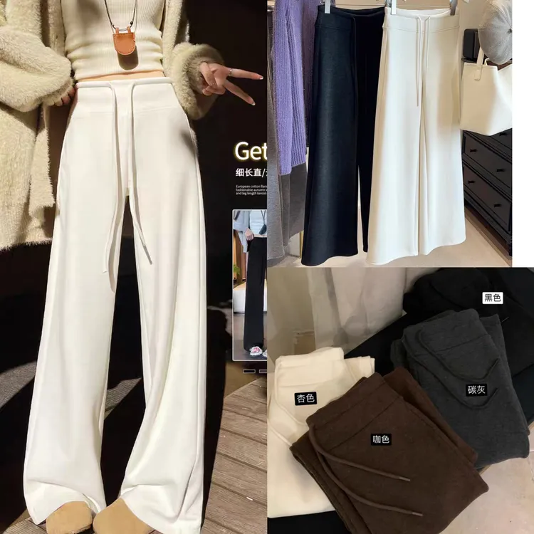 ZIMAN紫蔓 原版绵羊绒毛呢加绒窄版阔腿裤秋冬高腰加厚休闲裤A545