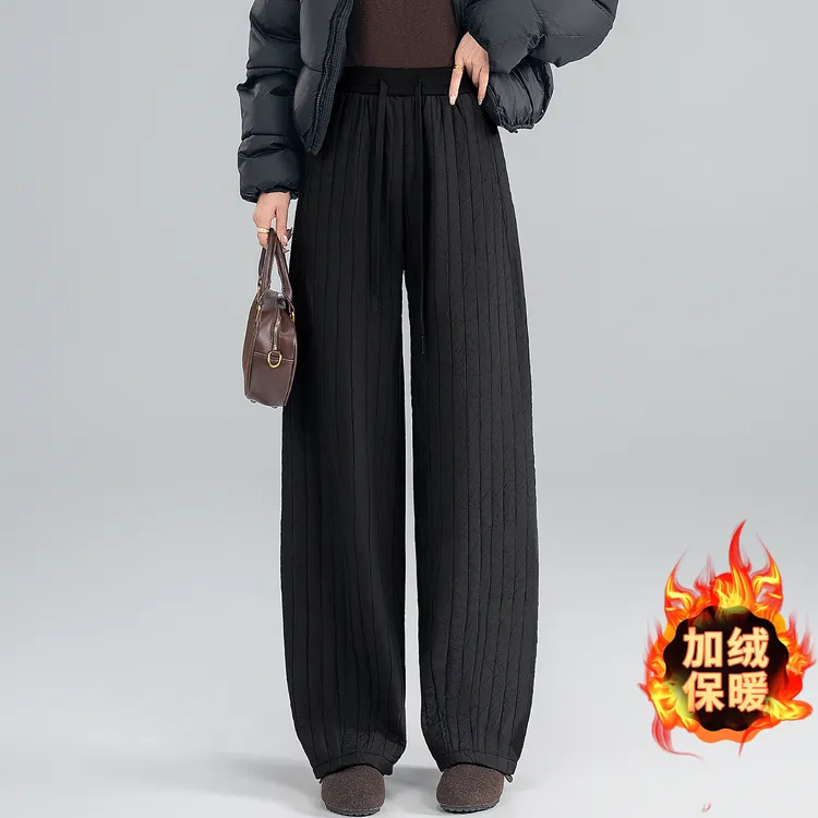 爆款气质优雅风加绒加厚保暖棉裤女2025秋冬款松紧腰抽绳百搭长裤
