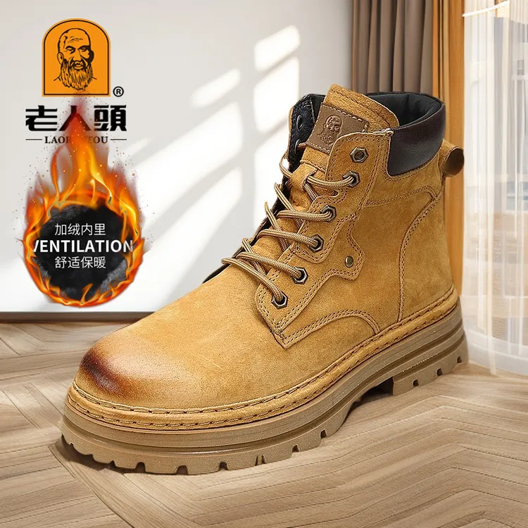 老人头新款马丁靴软皮复古高帮工装皮靴户外登山男鞋百搭英伦男靴