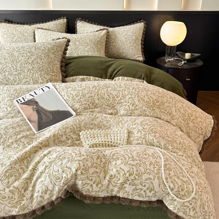 高端暖物！A类仿兔毛球 +加厚牛奶绒四件套立体浮雕精致秋冬暖居！