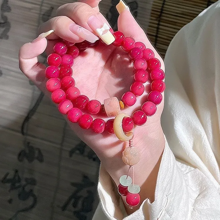 菩提珠串胭脂红菩提根双圈文玩手串高密高油10mm手链赠盘玩袋