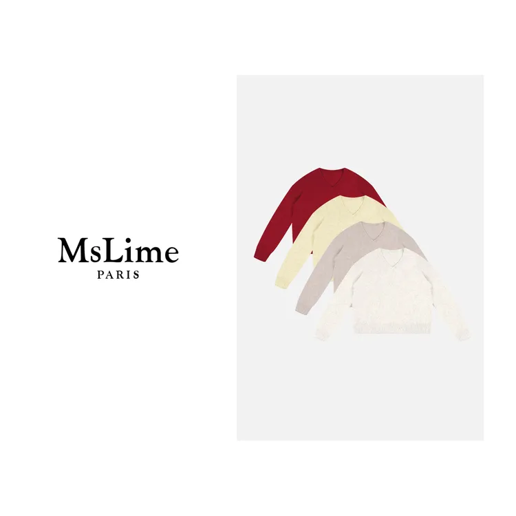 王嬛嬛MsLime【色绾】羊毛羊绒多色V领毛织上衣 HD2C0723秋冬服装