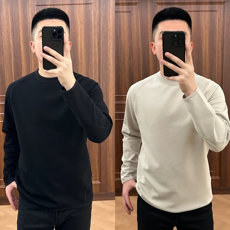 冬季6802男士「轻奢」衣橱必备时尚圆领菠萝纹长袖T恤