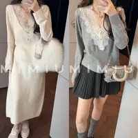 【mimius】七七 缪斯女神 羊毛拼接蕾丝V领毛衣 WG10042