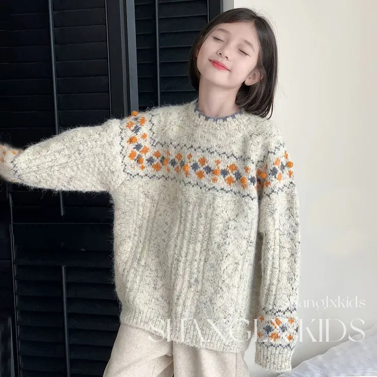 女童毛衣春秋2025新款儿童女款女大童春装上衣女孩费尔岛洋气童装