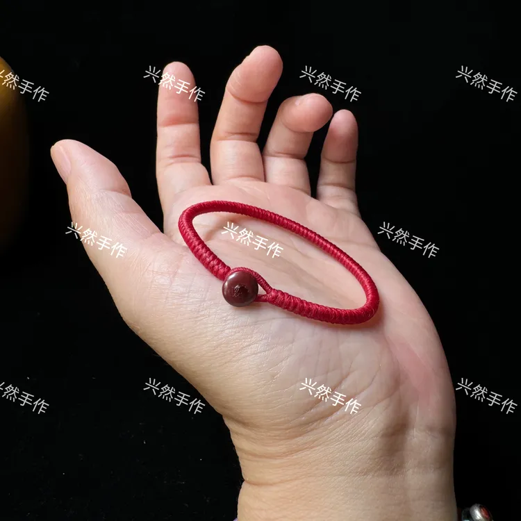 含辰砂工艺品朱砂平安扣高光蜡线金刚结红绳手链