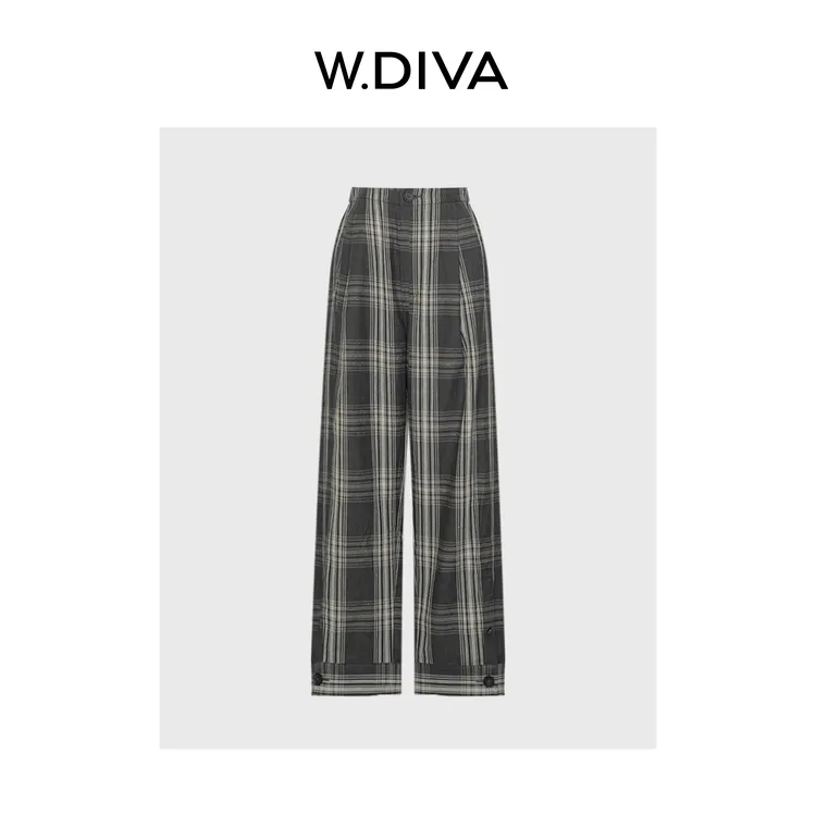 W.Diva【方格踪】秋季灰白格子长裤百搭松弛感慵懒风女装53K182450