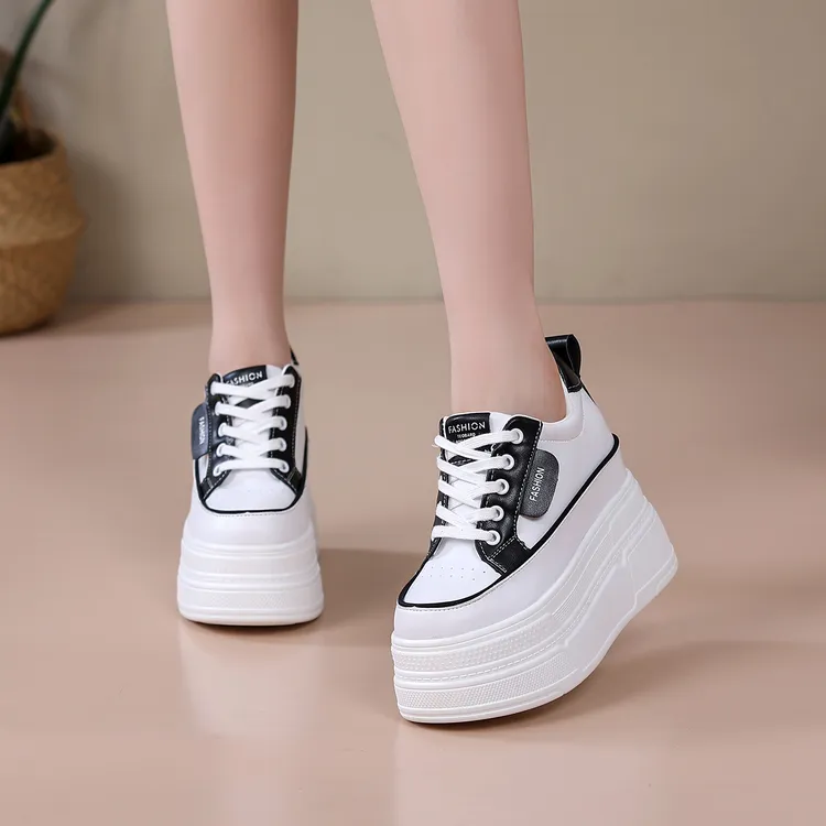 12CM内增高小白鞋女秋季新款时尚休闲鞋厚底松糕鞋超高跟运动板鞋