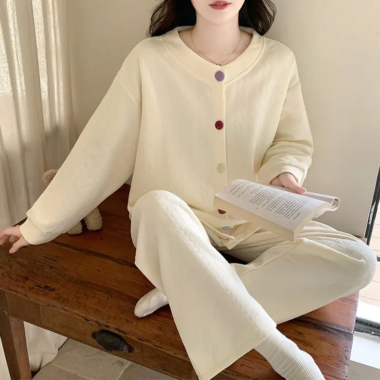 空气棉夹层睡衣女2025秋冬新款加厚保暖甜美可爱家居服两件套装