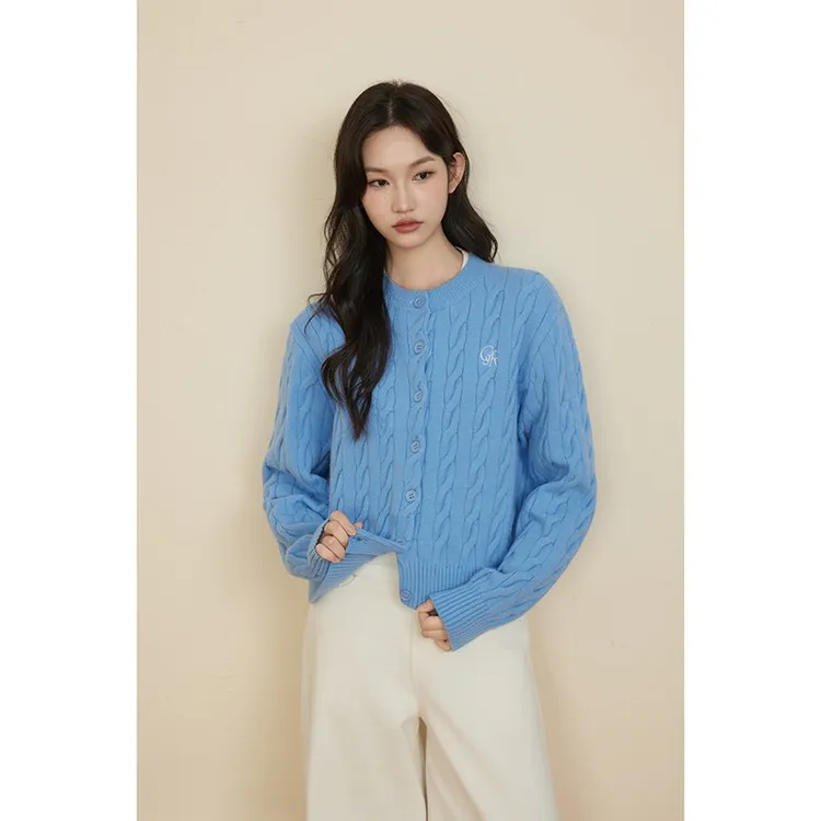 原野空间GRASS SPACE 麻花开衫毛衣女秋冬宽松休闲针织上衣外套潮