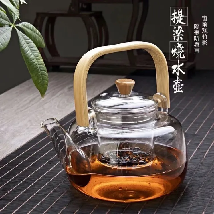 1000毫升实木提梁壶玻璃煮茶壶耐高温
