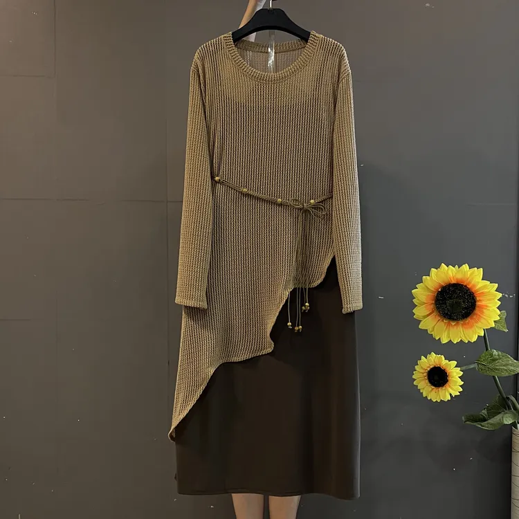 新款温婉优雅镂空不规则显瘦上衣搭配吊带裙时尚百搭两件套