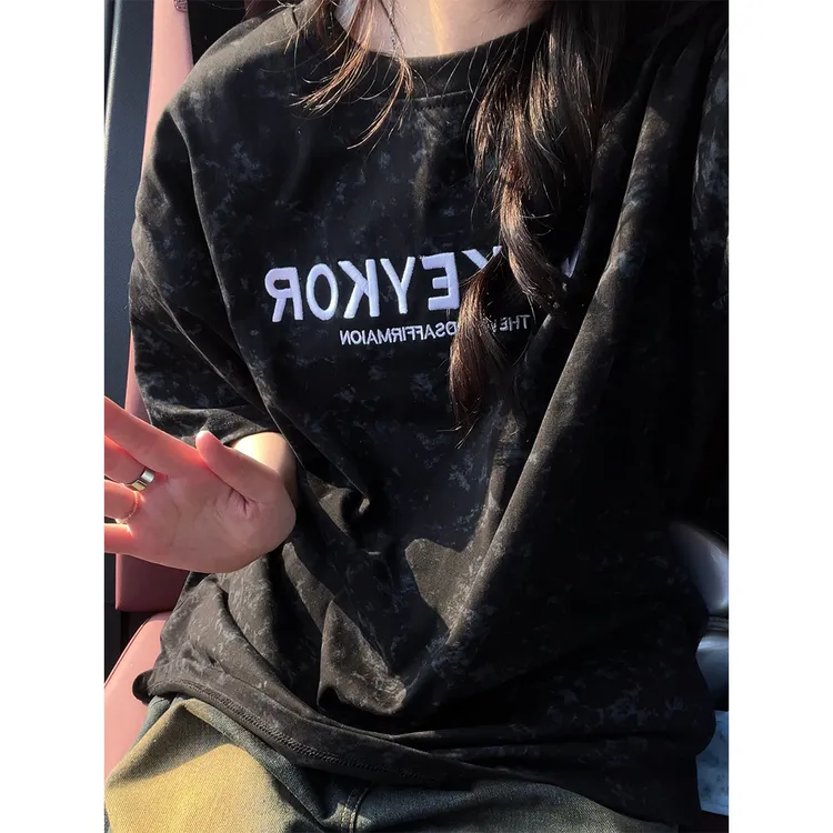 巴黎雪花染刺绣工艺短袖男设计感小众潮牌美式复古T恤卫衣推荐男