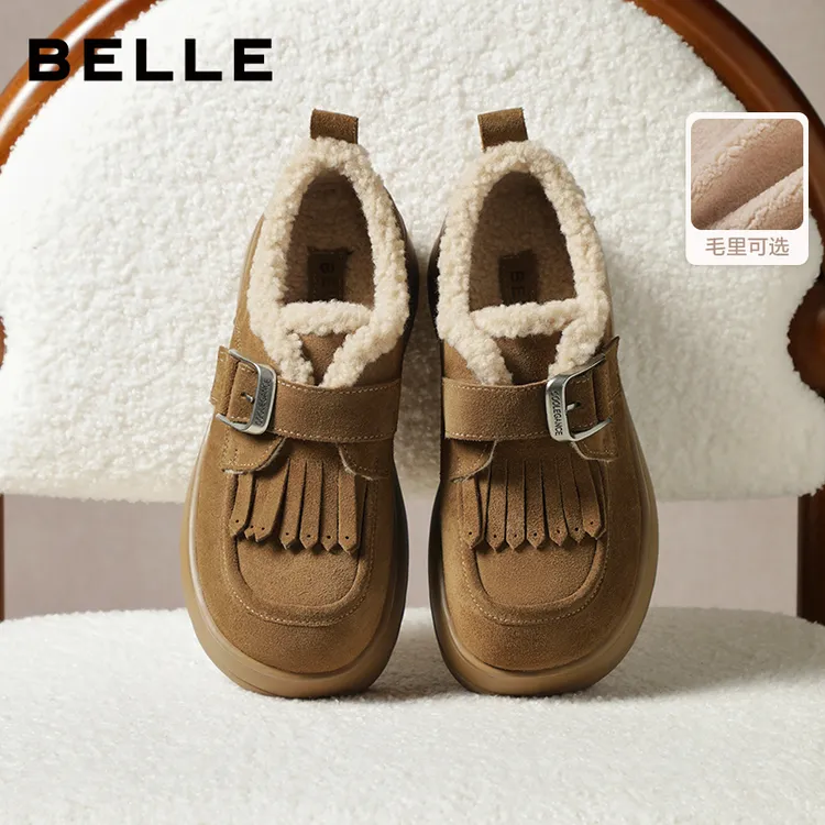 百丽复古厚底绒面乐福鞋女2026春季新款软底时尚百搭增高勃肯单鞋