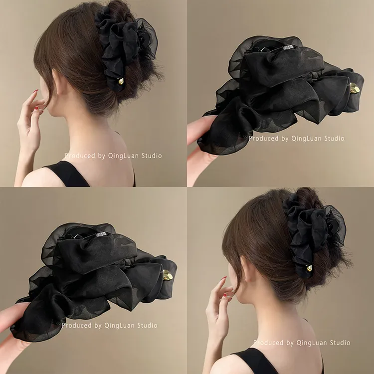 科切拉之夜~网纱爱心云朵抓夹超仙ins风后脑勺鲨鱼夹发夹旅行发卡