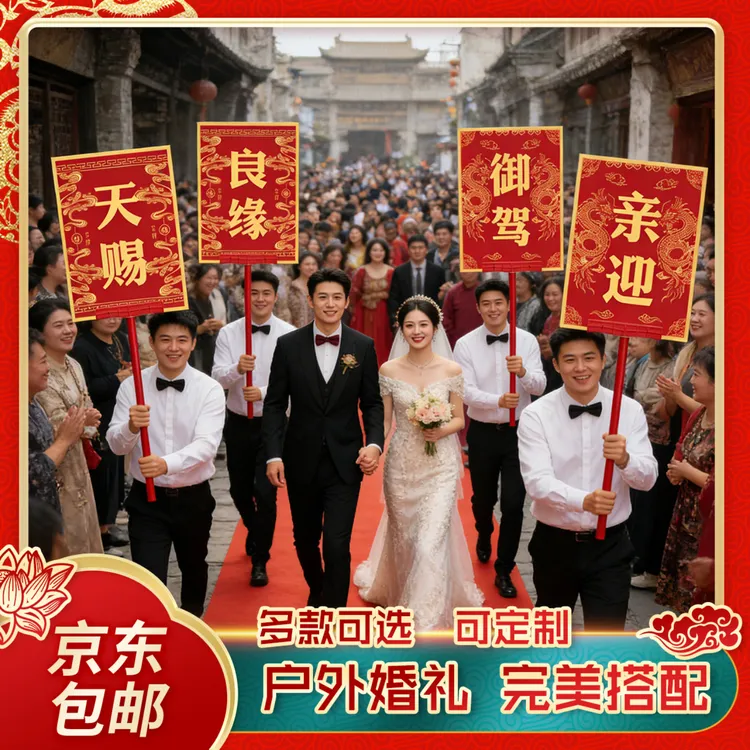 结婚迎亲牌定制婚庆接亲喜字KT板手举牌匾婚礼中式复古风花轿喜牌商品图