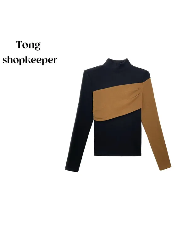 QJ/彤掌柜1682919 冬季2025绵羊毛巴黎定制斜裁撞色视觉显瘦上衣