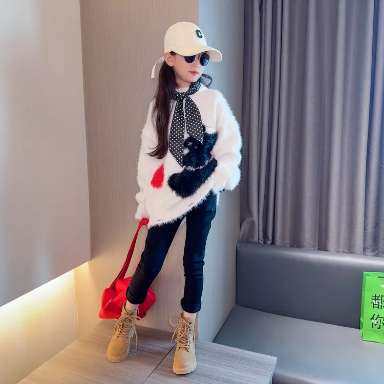女童慵懒风小狗提花软糯毛衣女孩秋冬季新款巨好看的早秋穿搭上衣
