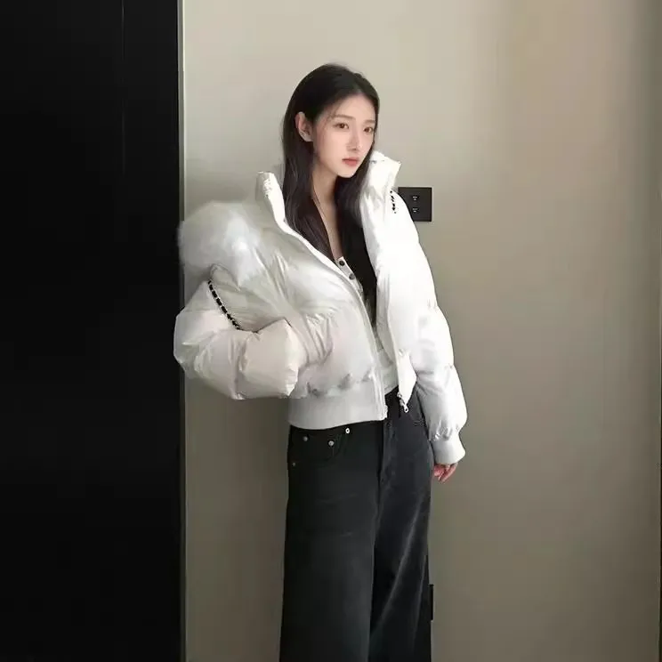 短款拉链银狐毛领女连帽冬季韩版女时尚外套百搭加厚