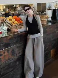 （看姐妹预约人数上新款式）新款韩版挂脖马甲搭打底阔腿裤套装