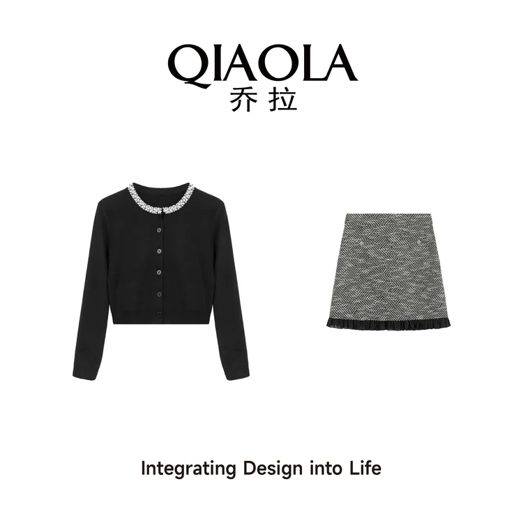 QIAOLA/乔拉【巴黎悦音】秋季毛织珍珠领小香风轻奢减龄A版套装预售