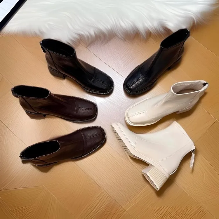 【范小络】10cm方头内增高粗跟靴加绒短靴马丁靴秋冬英伦风时装靴子