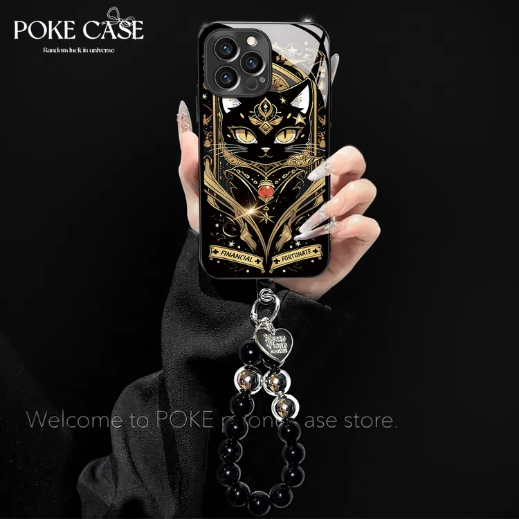 高级电镀玻璃招财金黑猫适用苹果oppo华为vivo小米创意手链手机壳