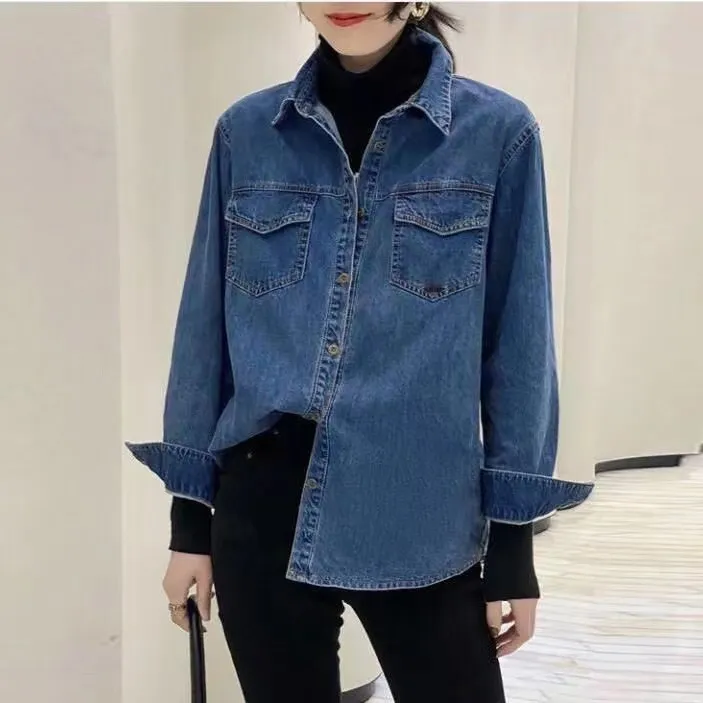 哥弟阿玛施正2025秋季新款宽松显瘦叠穿牛仔衬衫外套复古港味女款