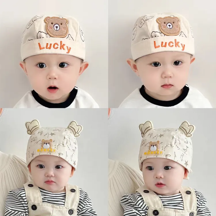 纯棉婴儿帽子春秋薄款地主帽新生儿男女宝宝可爱超萌少爷帽小月龄