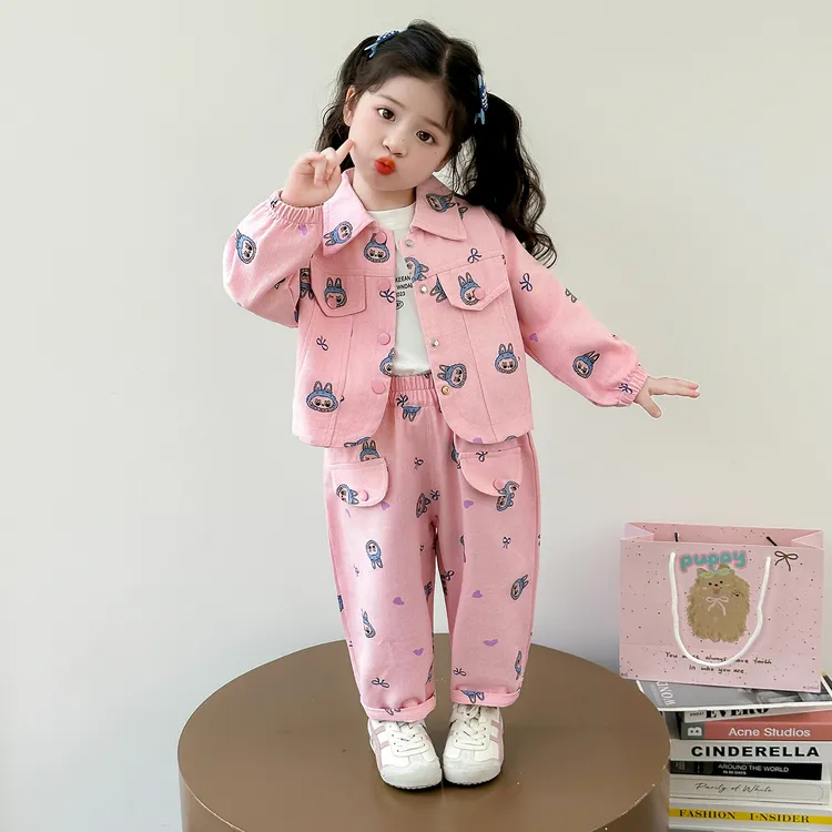 女童秋季卡通牛仔套装洋气儿童韩版秋装小女孩休闲工装两件套宝宝