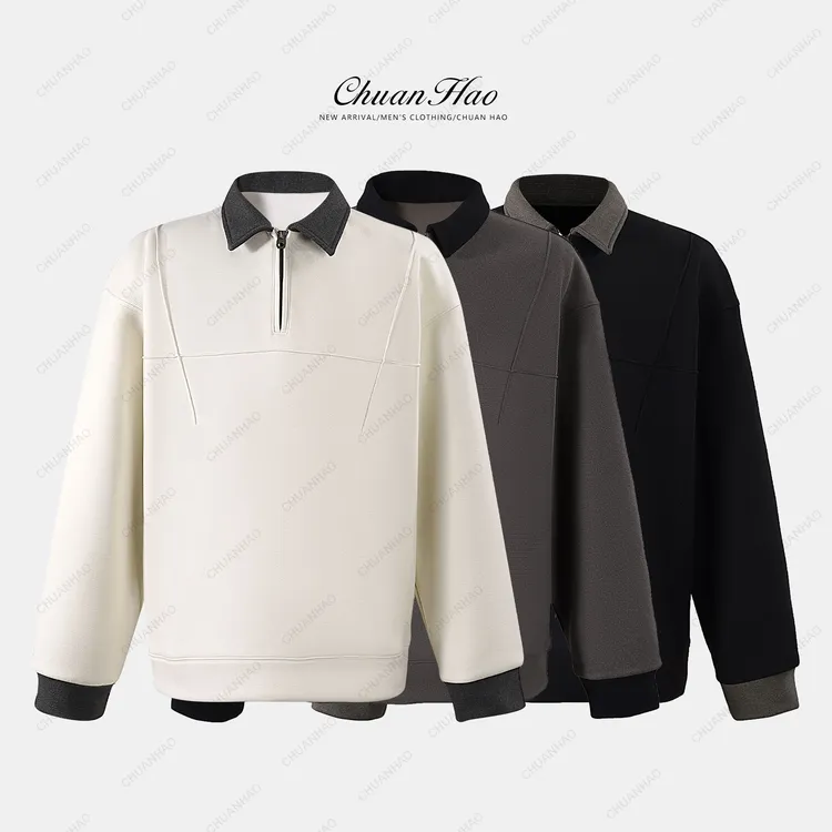 【C&H】冬季绵羊毛磨毛加厚半拉链翻领卫衣保暖拼接长袖男X66938