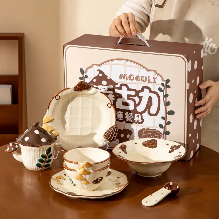 川岛屋可爱蘑菇碗一人食餐具套装礼盒实用乔迁生日礼物送闺蜜女生