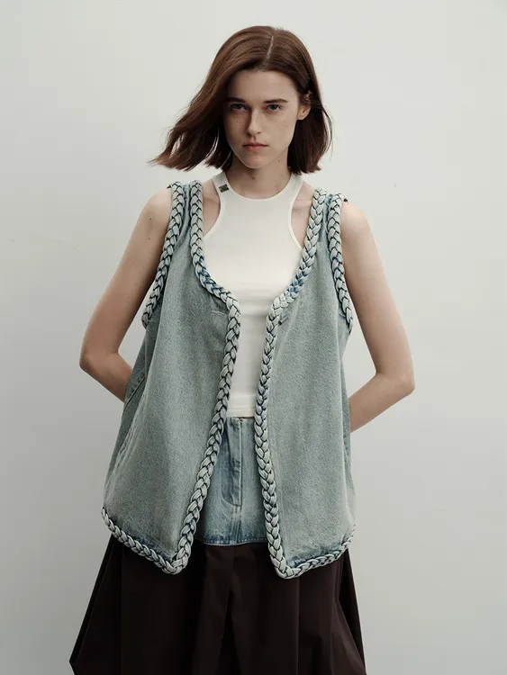 CELECT买手店 夹生 HALF MADE 25春夏新品 辫结边牛仔多用马甲