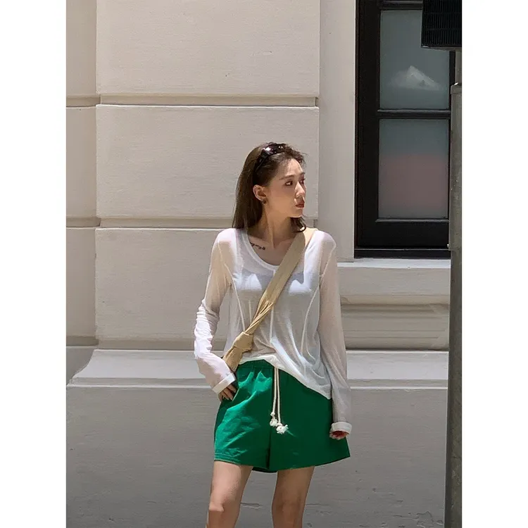 PH《夏日晚风》极简V领显瘦剪裁羊绒天丝混纺长袖防晒  PH2355