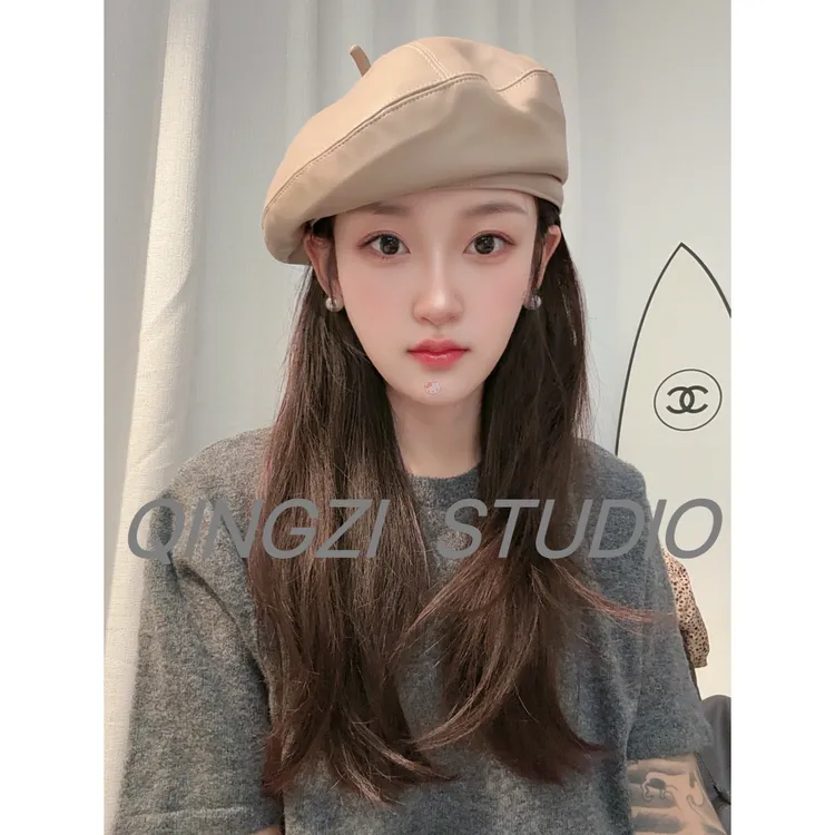 晴子 杨丞琳同款高级感时髦百搭pu贝雷帽秋冬大头围显脸小画家帽